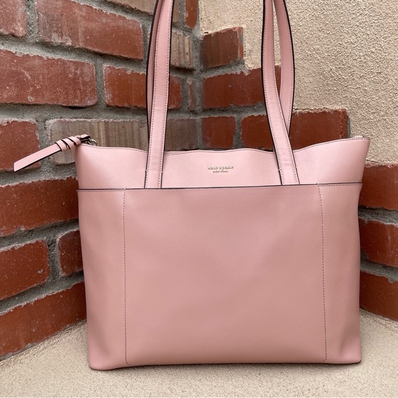 Kate Spade ♠️ Willow Page Crosshatch Leather Tote in 🌸Rosy Cheeks - Picture 2 of 13